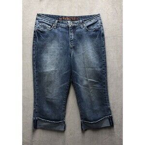 Nine Point Eight Womens Denim Capri Jeans Size 12 Cuffed Embroidered Y2K
